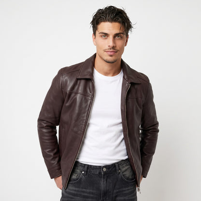 Men's Classic Collared Leather Jacket