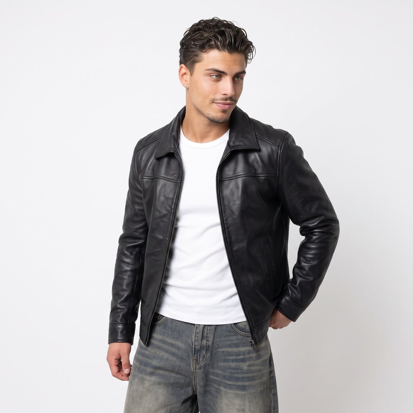 Men's Classic Collared Leather Jacket