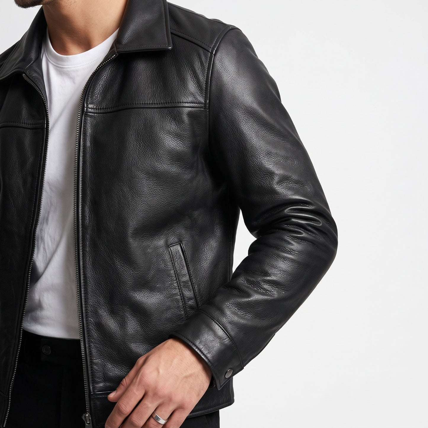 Men's Classic Collared Leather Jacket